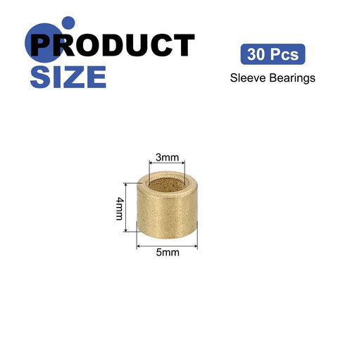 Diagram of 30 Pcs Sleeve Bearings 3mm Bore 5mm OD 4mm Length Self Lubricating Sintered Bronze Bushings showing dimensions