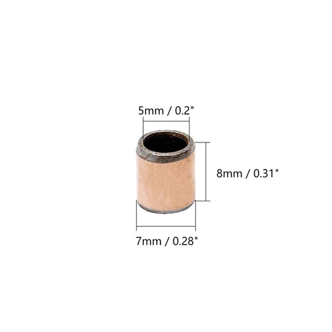 10 Pcs Sleeve Bearing 5mm Bore 7mm OD 8mm Length Oilless Wrapped Bronze Sintered Bushing front view with measurements
