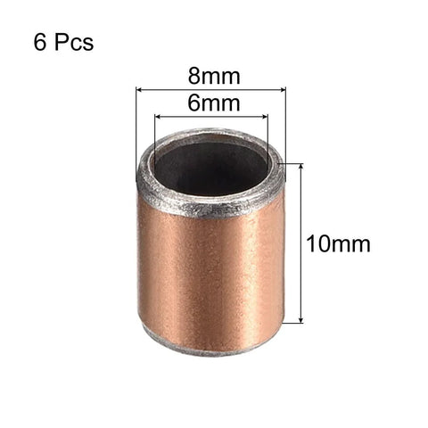 Oilless Sleeve Bearings 6mm Bore 8mm OD 10mm Length Set Of Six Bronze Sintered Composite Coated Carbon Steel Base