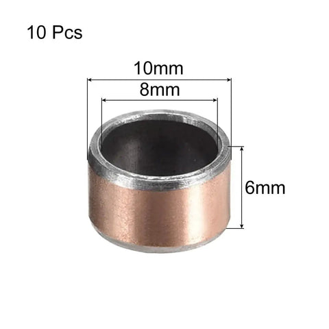 Sleeve Bearing 8mm Bore 10mm OD 6mm Length Oilless Bushings 10pcs No Lubrication Needed Bronze Sintered Carbon Steel