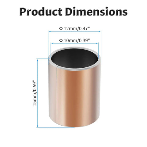 10 Pack Sleeve Bearings 10mm Bore 12mm Outer Diameter 15mm Length Self Lubricating Bronze Bushings dimensions illustrated