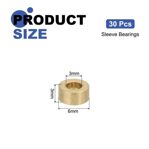 30 Pcs Sleeve Bearings 3mm Bore 6mm Outer Diameter 3mm Length Self Lubricating Sintered Bronze Bushings with size dimensions