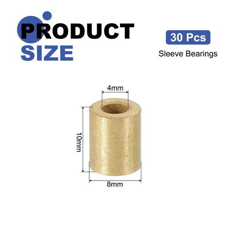 30 Pcs Sleeve Bearings 4mm Bore 8mm OD 10mm Length Self-Lubricating Sintered Bronze Bushings