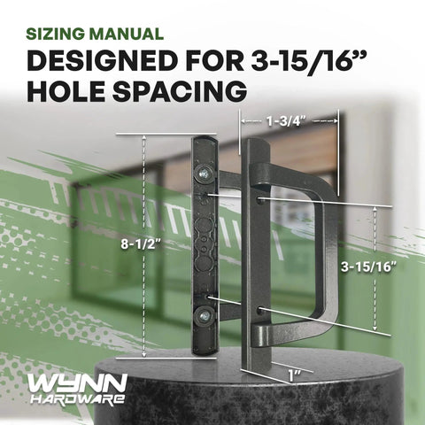Bronze PGT Sliding Door Handle Set For Replacement And Repair, Fits 3-15/16 Inch Hole Spacing, Includes Screws And Latch Lever.