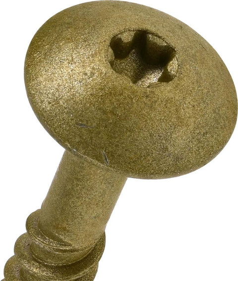Close-up of Lag Screws 1/4 Inch x 1-1/2 Inch Star Drive Construction Screws Bronze Ceramic Coated Rust Resistant Heavy Duty Design