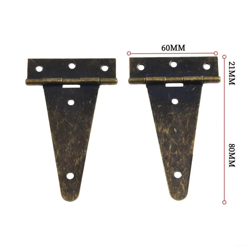 Set Of 2 Heavy Duty Bronze T Hinges For Barn Doors Cabinets Wooden Boxes And More 10.1 By 6 Centimeter Galvanized Iron Flat Hinge With Screws Durable Humidity Resistant Low Profile Design For Seamless Surface Mounting shown with dimensions