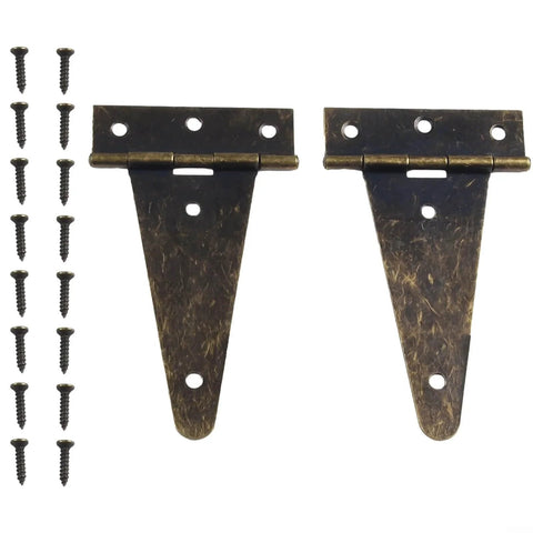 Set Of 2 Heavy Duty Bronze T Hinges For Barn Doors Cabinets Wooden Boxes And More 10.1 By 6 Centimeter Galvanized Iron Flat Hinge With Screws