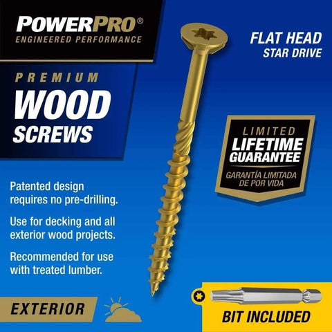Power Pro Premium Exterior Wood Screws, #10 x 6 Inch All-Purpose Deck Screws for Outdoor Projects with T-25 Star Bit, Bronze