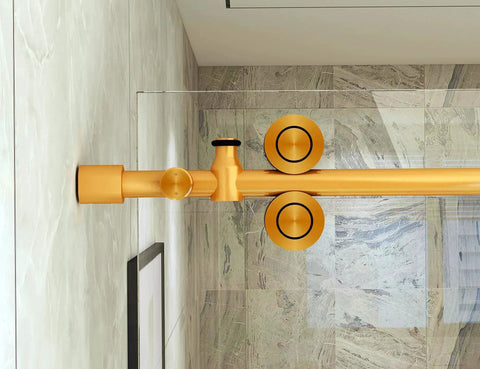 6.6ft Bronze Frameless Sliding Shower Door Hardware Set For Small Bathrooms Barn Style Rolling Track System In Stainless Steel With Bronze Finish No Glass Included Space Saving For Frameless Enclosures