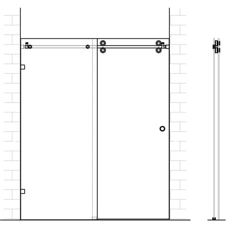 Diagram of 6.6ft Bronze Frameless Sliding Shower Door Hardware Set For Small Bathrooms Barn Style Rolling Track System