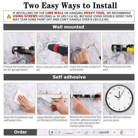 Installation guide for the Wall Mount Broom And Mop Holder With Five Racks And Four Hooks Stainless Steel Heavy Duty Organizer Self Adhesive
