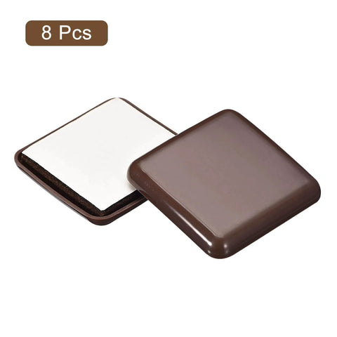 Furniture Sliders, 8Pcs 2" - Plastic Self-Adhesive Square Sliding Pads, brown chair glides shown front and back view