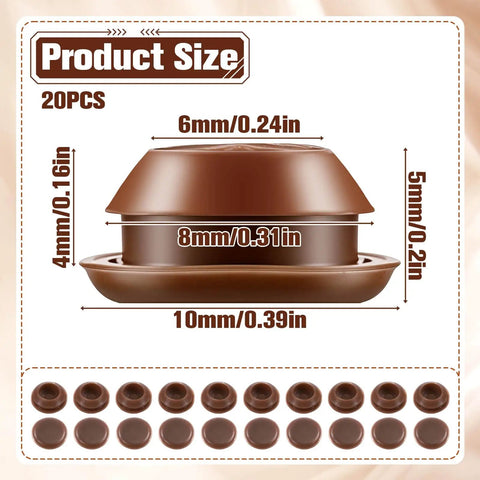 Side view of 20 Pack Screw Hole Plugs For Three Eighths Inch Holes Door Sill Caps in brown plastic, showing dimensions.