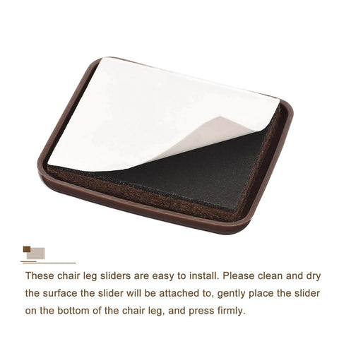 Furniture Sliders, 8Pcs 2" - Plastic Self-Adhesive Square Sliding Pads, Brown, showing peel-off adhesive backing.