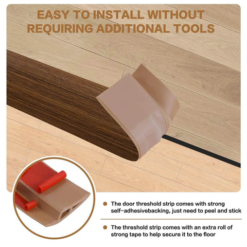 Floor Transition Strip Vinyl Door Threshold Ramp Self Adhesive Carpet Edging Strip Doorway Edge Trim in brown wood grain.