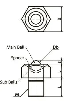 BRUHS-8-S Hexagon Head Screw Type Ball Transfer Unit for Upward Facing Applications