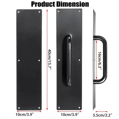 Dimensions of Two Piece 16 Inch Stainless Steel Door Handle Pull And Push Plate Set Heavy Duty Gate Handle Bar Brushed Black