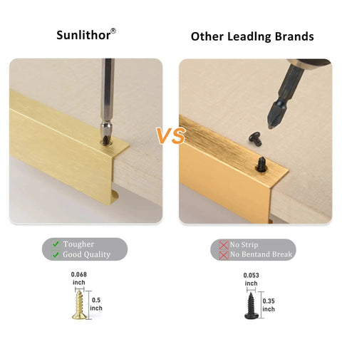 Installing Brushed Brass Aluminum Finger Pulls For Cabinets And Drawers vs other brands showing screw quality, low profile back mount handles