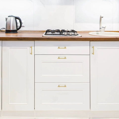 White kitchen cabinets with 2 Pack 3 Inch Center Kitchen Cabinet Handles In Brushed Brass Solid Zinc Alloy Dresser Pulls For Cabinets And Drawers