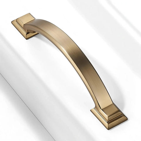10 Pack Brushed Brass Cabinet Pulls 3 Inch Hole Center 4.4 Inch Overall Length Square Solid Metal Handles For Kitchen Cabinets And Dressers