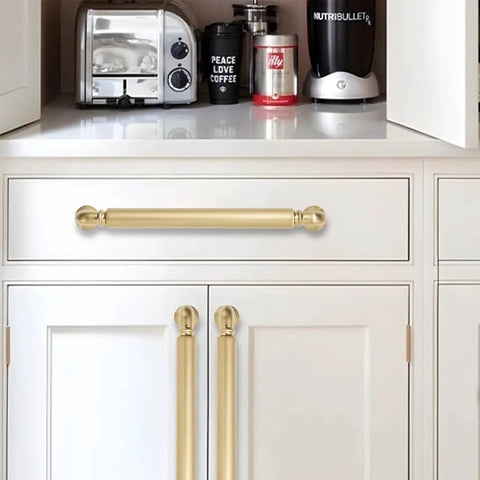 10 Pack 5 Inch Center To Center Brushed Brass Cabinet Pulls Satin Brass Cabinet Hardware on white kitchen cabinets