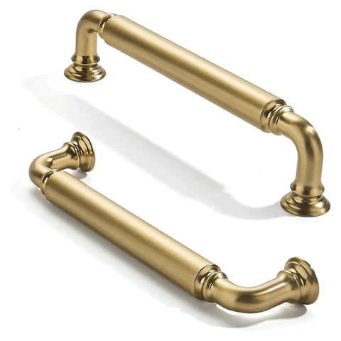10 Pack 5 Inch Center To Center Brushed Brass Cabinet Pulls Satin Brass Cabinet Hardware Heavy Duty Drawer Handles, top view.