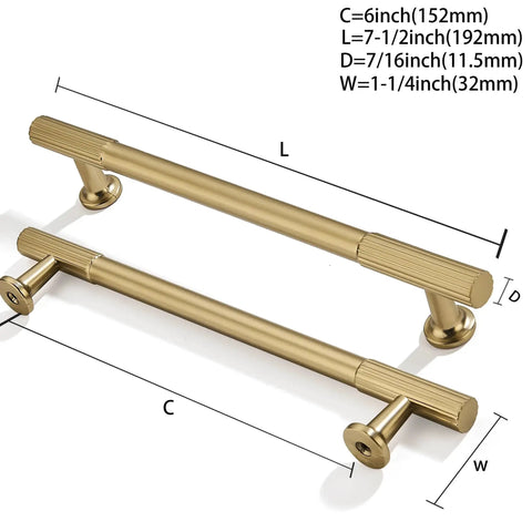2 Pack 6 Inch Hole Center Brushed Brass Cabinet Pulls For Drawers Dressers And Cabinets Heavy Duty Solid Hardware Dimensions