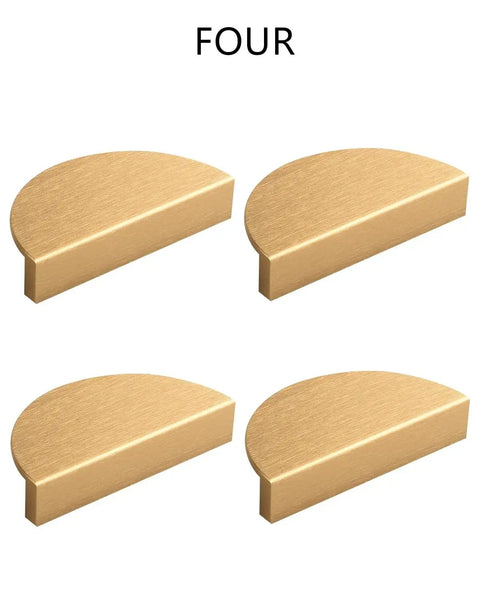4 Pack Half Moon Finger Pulls With 3 Inch Center Hole, Brushed Brass Gold Cabinet And Drawer Handles, front view