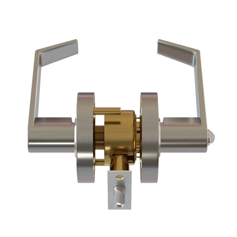 Commercial Door Handle Leverset with Brushed Chrome Finish Keyed Entry Reversible Lever Style front view