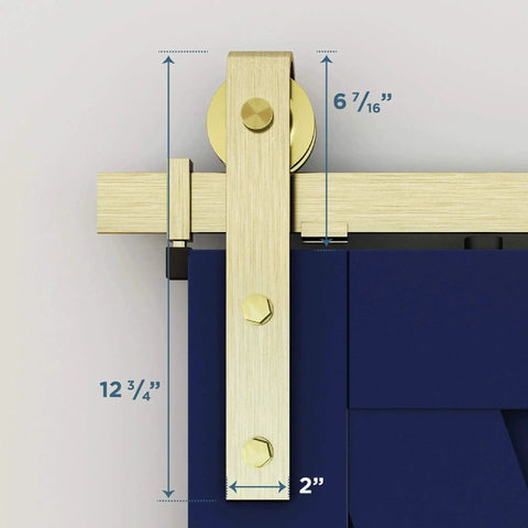 Brushed Gold 72 Inch Interior Sliding Barn Door Hardware One Piece Designer Kit With Soft Close Full Track System for Single Doors
