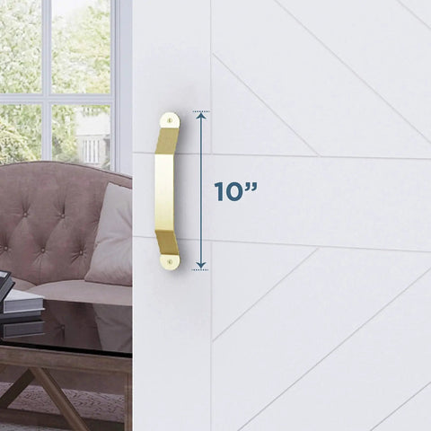 Interior Sliding Barn Door Hardware Charleston Pull 10 Inch Brushed Gold Pack Of 2 For Wood Interior Doors Rustic Style With Easy Installation Includes All Parts And Accessories Finish Matched To Barn Door Kits installed on white door
