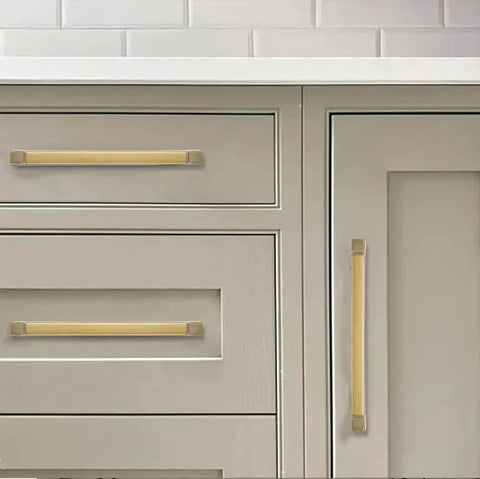 Square Brushed Gold Cabinet Pulls 2 Pack 6 Inch Center To Center Heavy Duty Zinc Alloy Handles on kitchen drawers and cupboard