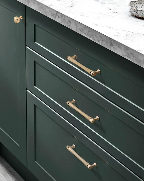 Brushed Gold Cabinet Pulls Set 10 Pack 5 Inch 128 Millimeters Solid Zinc Alloy Drawer Handles on kitchen cabinet
