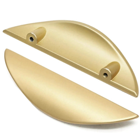 Brushed Gold Crescent Cabinet Pulls Two And A Half Inch Hole Centers Semi Circle Moon Drawer Pulls, Pack of Four, Front View