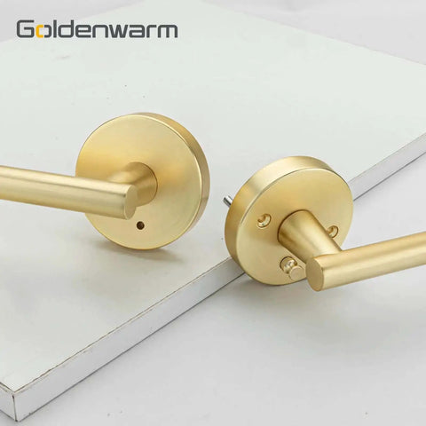 Brushed Gold Privacy Door Levers Set, 4 Pack For Bedroom And Bathroom, showing two levers on a white surface