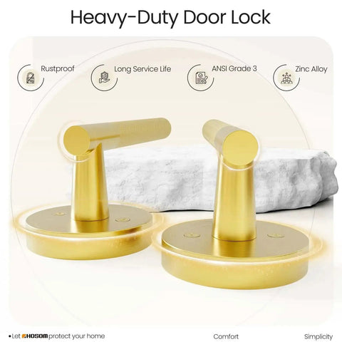 Two Pack Knurled Brushed Gold Dummy Door Handles For Interior Doors, Anti Slip Pull On Levers, Satin Brass Finish