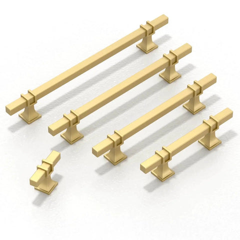 10 Pack Brushed Gold Cabinet Pulls 5 Inch 128mm Kitchen Cabinet Handles For Doors And Drawers, displayed in various angles