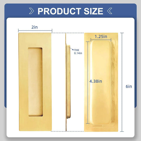 Brushed Gold And Stainless Steel Pocket Door Handles And Edge Pulls Kit For Sliding Doors 6 Inch product size dimensions