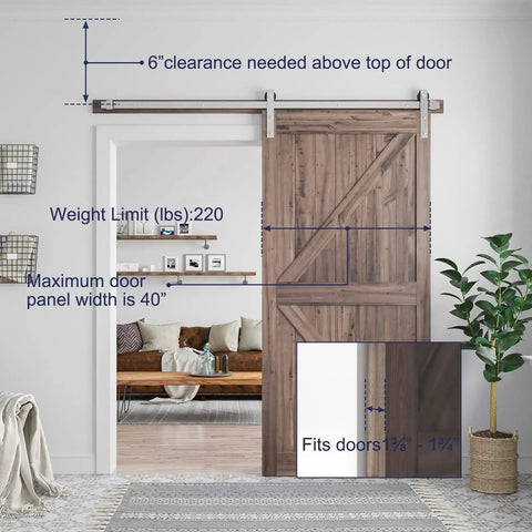 Brushed Nickel Barn Door Hardware Kit 6.6 Feet Heavy Duty Sliding Track System For 36 To 40 Inch Wide Doors Smooth And Quiet Operation