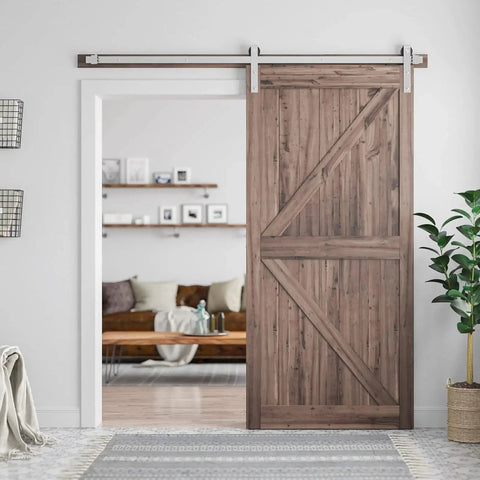 Brushed Nickel Barn Door Hardware Kit 6.6 Feet Heavy Duty Sliding Track System For 36 To 40 Inch Wide Doors in living room
