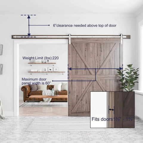 Interior with 10 Feet Brushed Nickel Barn Door Hardware Kit-Heavy Duty Sliding Track-Smoothly and Quietly-Easy to Install for 60" Door