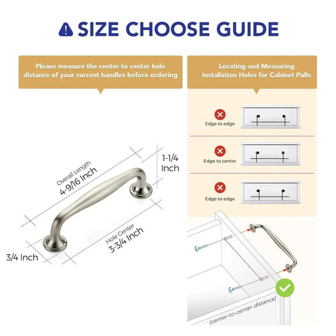 Guide for measuring and installing 20 Pack Three And Three Quarters Inch Brushed Nickel Cabinet Handles Set Solid Zinc Alloy Pulls.