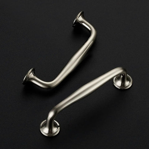 20 Pack Three And Three Quarters Inch Brushed Nickel Cabinet Handles Set Solid Zinc Alloy Pulls shown on black background