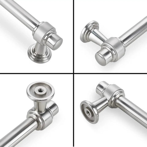 Close-up views of 10 Pack Brushed Nickel Cabinet Pulls 5 Inch 128mm Kitchen Cabinet Handles Drawer Pulls, smooth zinc alloy finish
