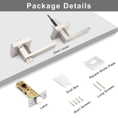 10 Pack Brushed Nickel Privacy Door Levers For Bath And Bedroom, Keyless Interior Door Handles, square strike plate, latch, screws