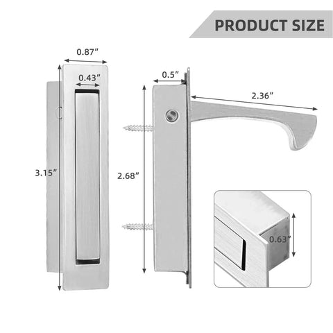 Brushed Nickel Pocket Door Handles And Edge Pulls 6 Inch Recessed Finger Flush Pulls For Closet Sliding And Barn Doors 304 Stainless Steel Hardware Latch Set Rust Resistant Easy To Install product size dimensions chart