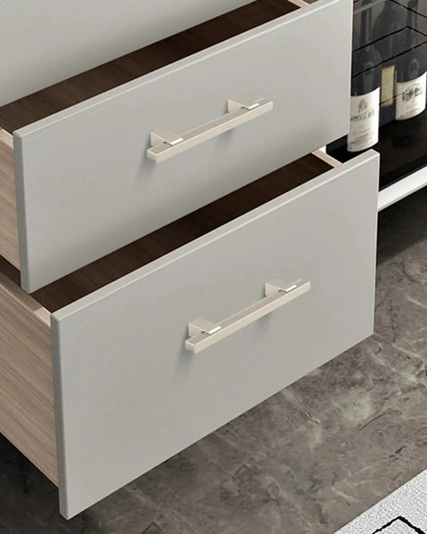 Adjustable Drawer Pulls 5 Pack In Brushed Nickel, Modern Square Cabinet Handles With Hole Centers From 3 To 4.5 Inches installed on drawers