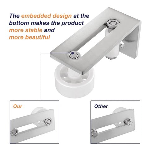 Sliding Barn Door Floor Guide With Bottom Adjustable Roller 8 Setup Options For DIYers Flush Bottom Flat Design Brushed Nickel Stay Roller detail view