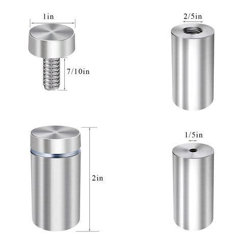 Brushed Nickel Stainless Steel Wall Sign Standoffs 1 Inch Diameter 2 Inch Length With 10mm Thread for Acrylic Signs and Display Panels.
