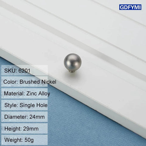 5 Pack Matte Gray Cabinet Knobs 0.94 Inch Diameter Zinc Alloy Round Ball Drawer Pulls With Screws displayed on white surface.